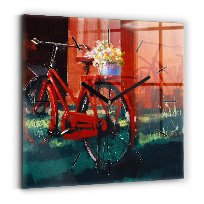 Ceas de sticlă pe perete pătrat Bicicleta pictata