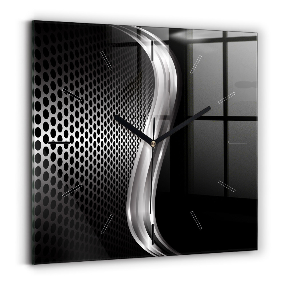 Ceas de sticlă pe perete pătrat Abstracția metalului negru