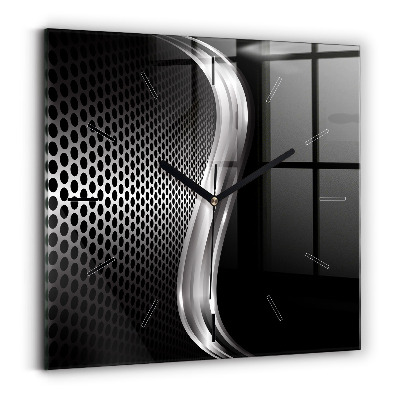 Ceas de sticlă pe perete pătrat Abstracția metalului negru