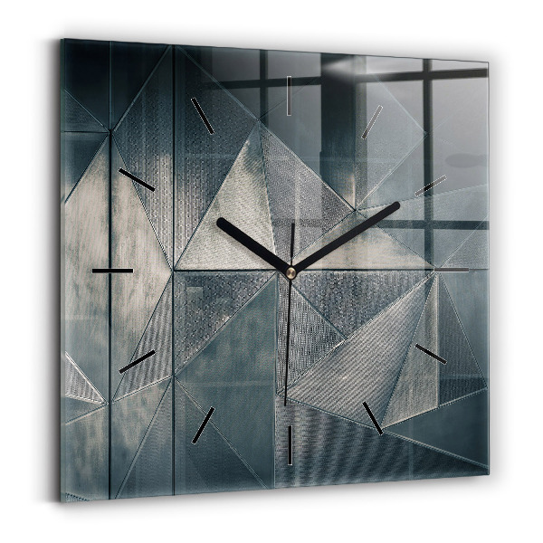Ceas pătrat de perete din sticlă Triunghiuri abstracte metalice