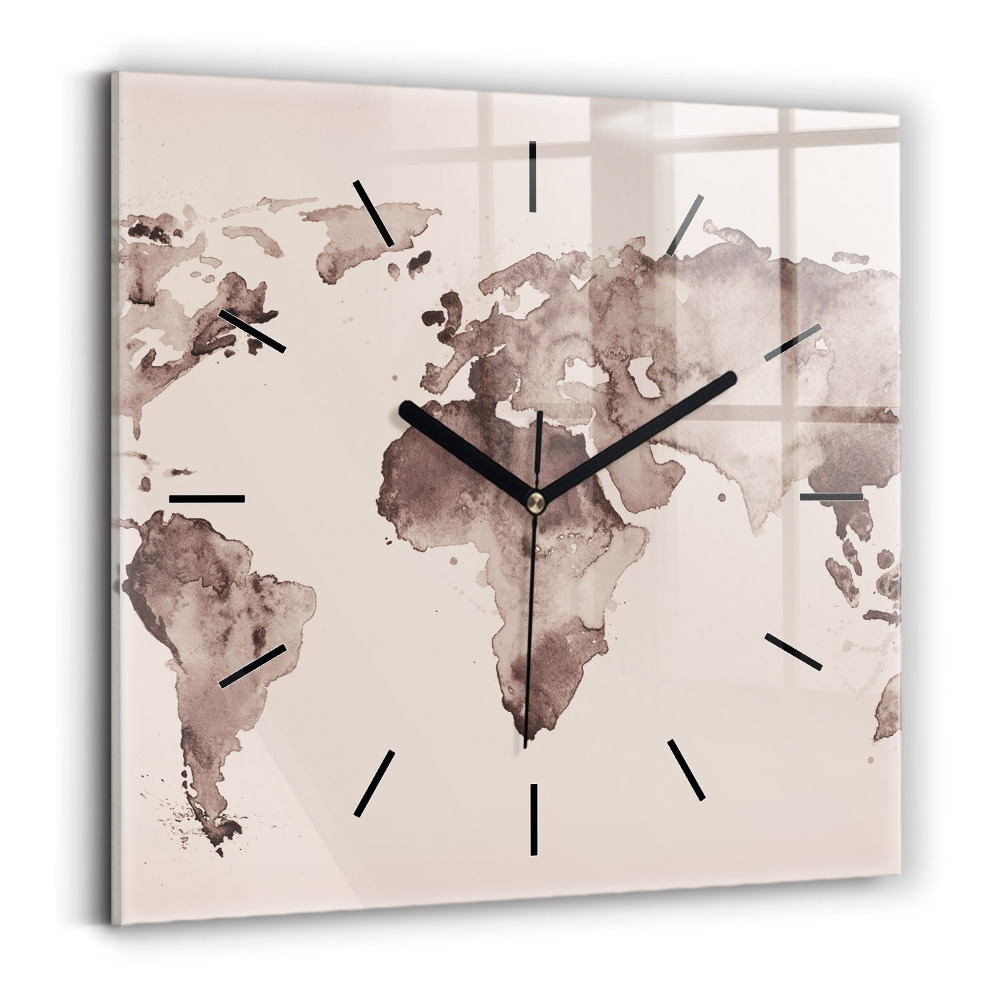 Ceas din sticlă pătrat Harta lumii acuarela