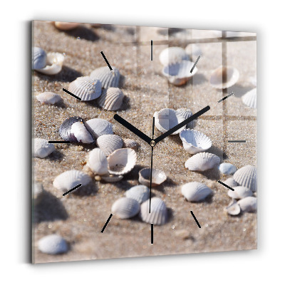 Ceas de sticlă pe perete pătrat Scoici pe plajă