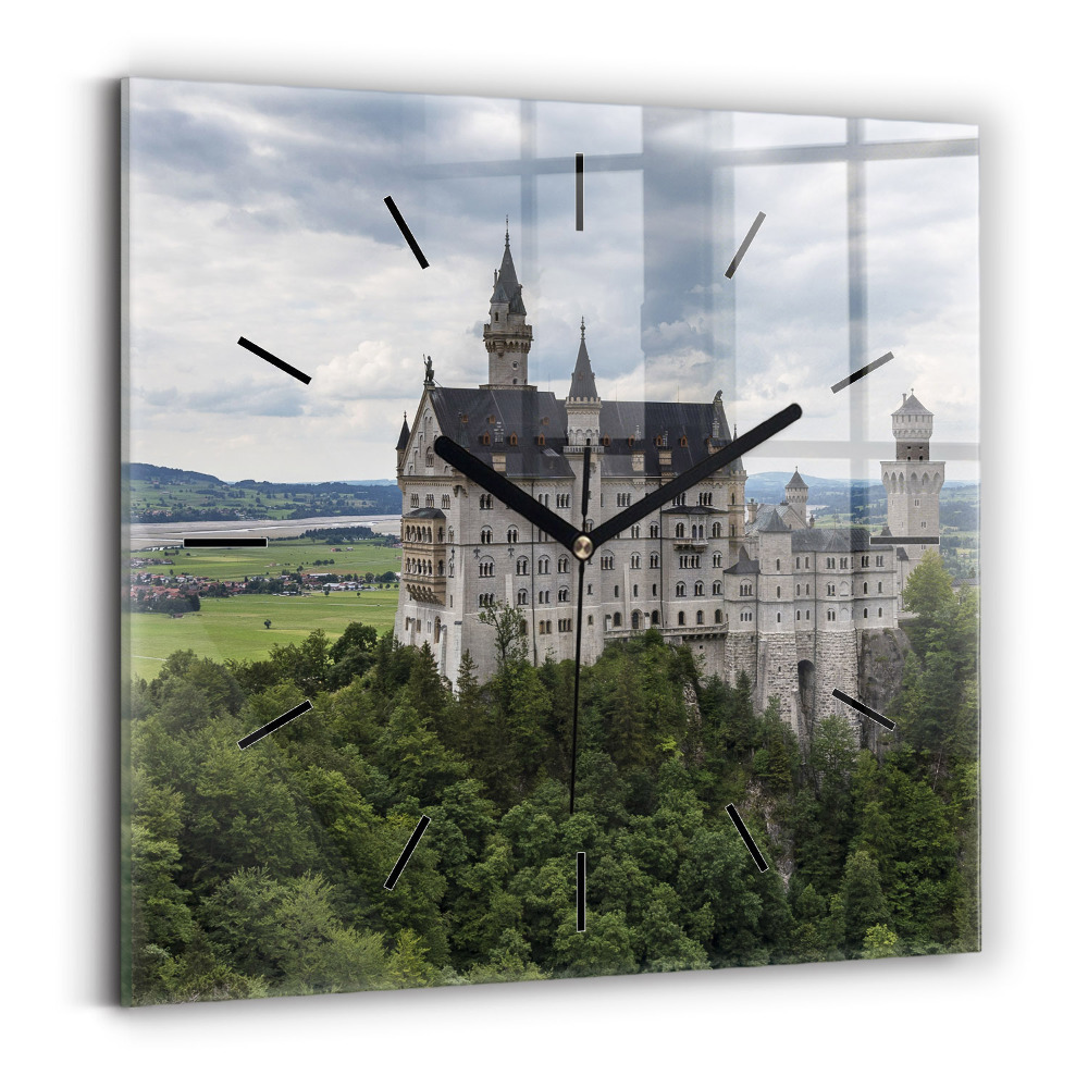 Ceas perete din sticlă pătrat Castelul Neuschwanstein