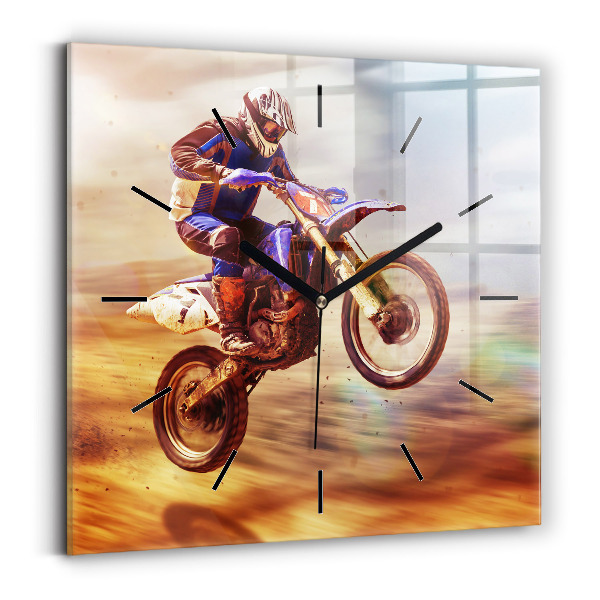 Ceas de sticlă pe perete pătrat Motocross Enduro