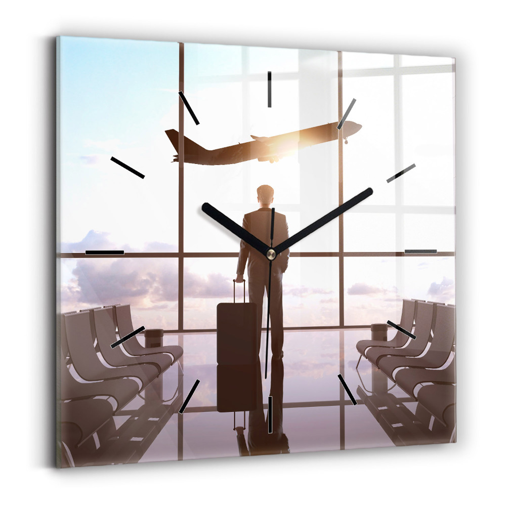 Ceas de sticlă pe perete pătrat Omul la aeroport