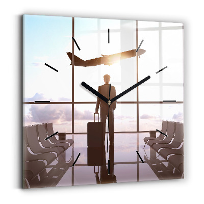 Ceas de sticlă pe perete pătrat Omul la aeroport