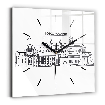 Ceas de sticlă pe perete pătrat Panorama arhitecturii Łódź