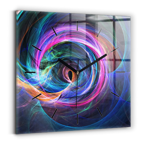 Ceas de sticlă pe perete pătrat Fractal colorat
