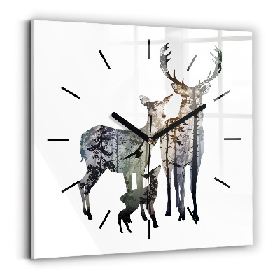Ceas pătrat de perete din sticlă Familia de căprioare