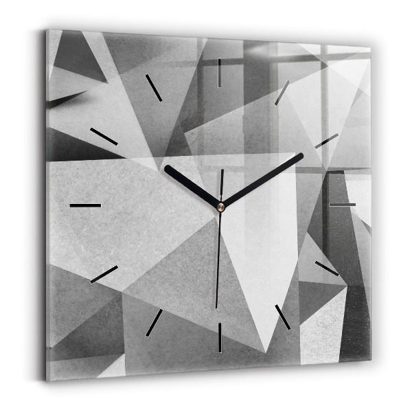 Ceas perete din sticlă pătrat Abstracție geometrică gri