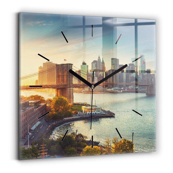 Ceas perete din sticlă pătrat New York Manhattan