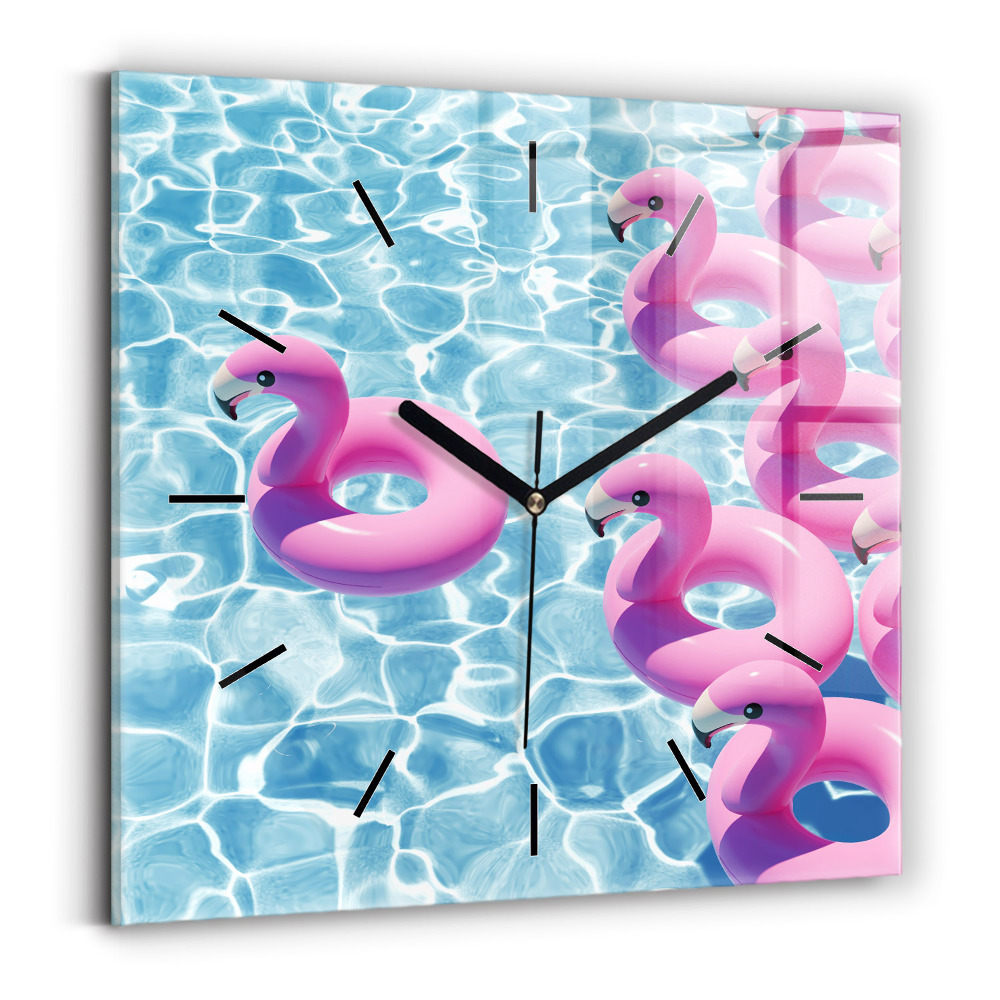Ceas din sticlă pătrat Păpădie flamingo