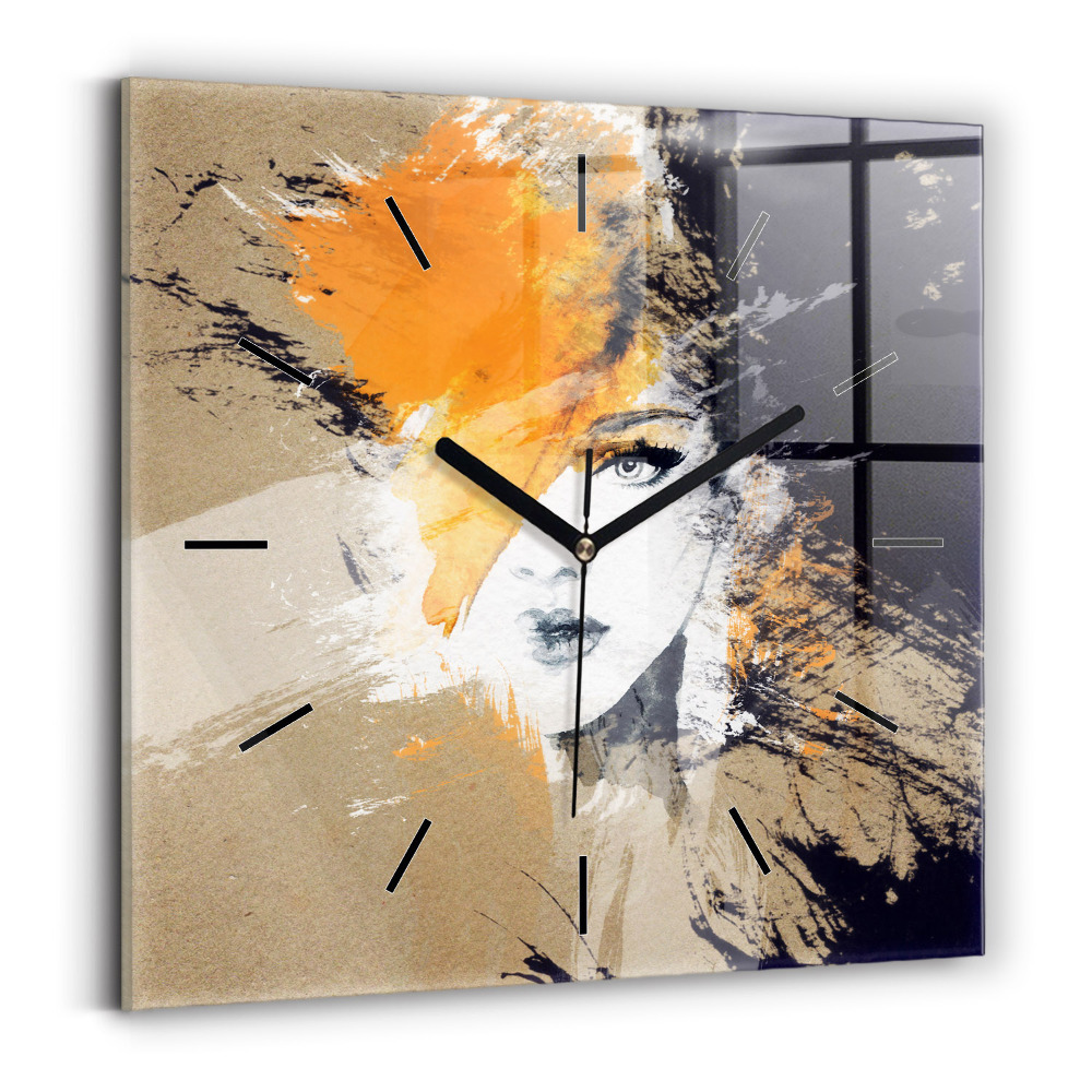 Ceas de sticlă pe perete pătrat Portret de femeie abstract