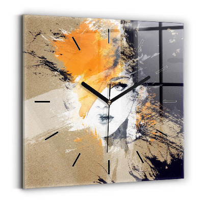 Ceas de sticlă pe perete pătrat Portret de femeie abstract