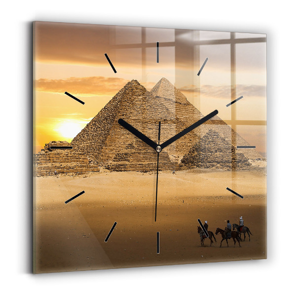 Ceas pătrat de perete din sticlă Piramide și apus