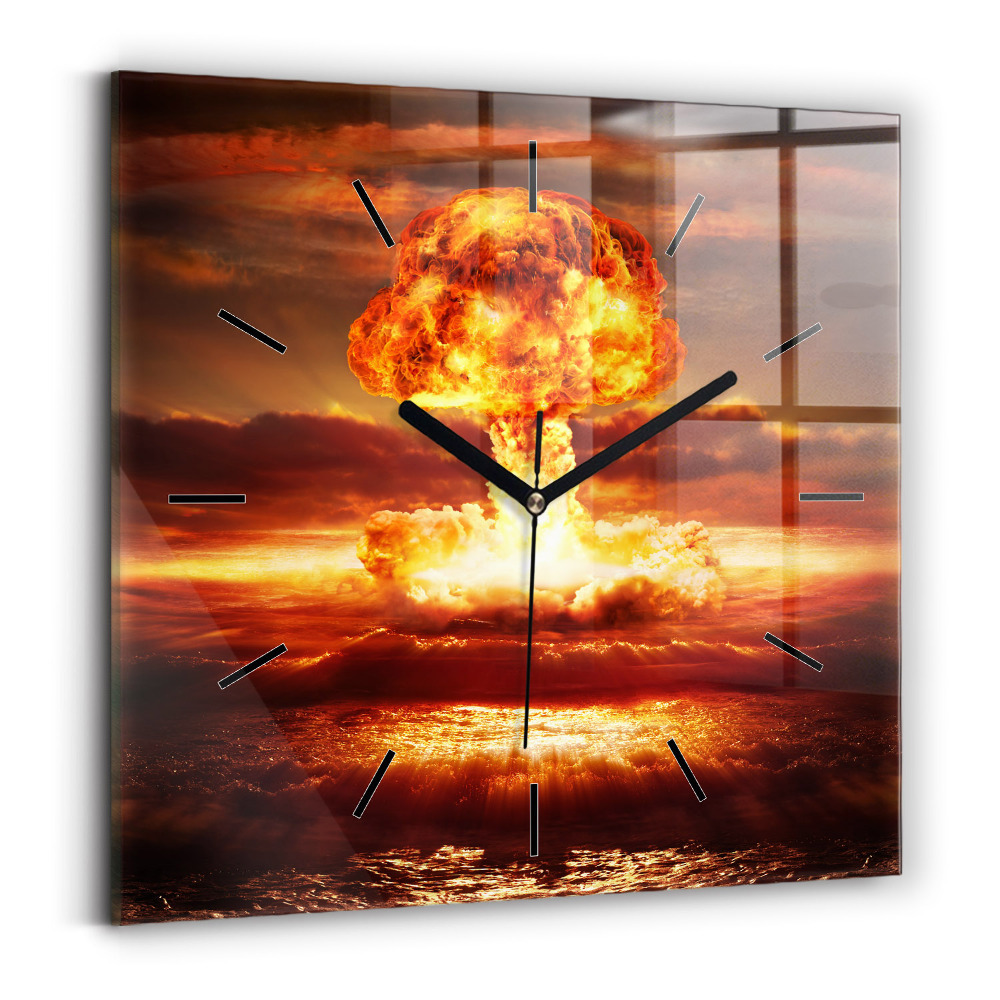 Ceas de sticlă pe perete pătrat Explozia unei bombe atomice