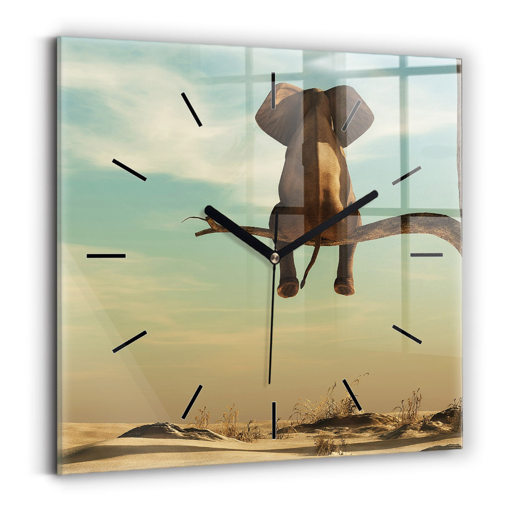 Ceas din sticlă pătrat Elefant într-un copac