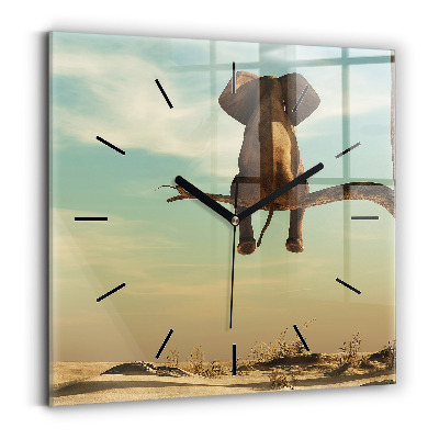 Ceas din sticlă pătrat Elefant într-un copac