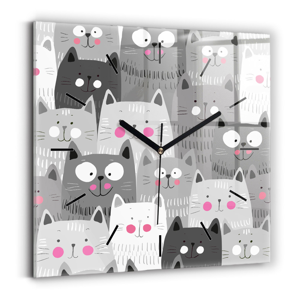 Ceas din sticlă pătrat Model fără sudură cu pisici