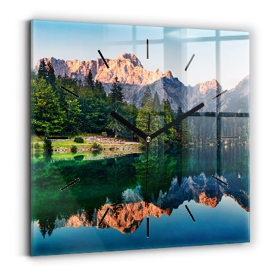 Ceas de sticlă pe perete pătrat Peisajul lacului
