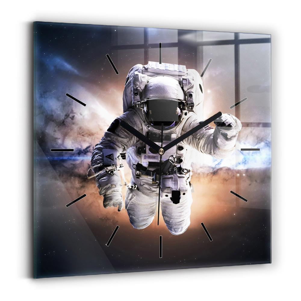 Ceas perete din sticlă pătrat Astronaut în spațiu