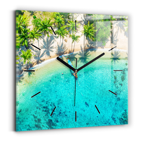 Ceas perete din sticlă pătrat Plaja tropicală Koh Tao