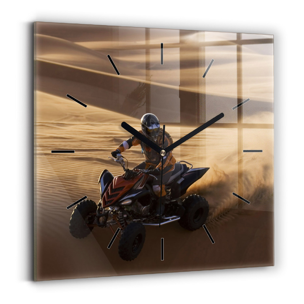 Ceas pătrat de perete din sticlă Quad în deșert