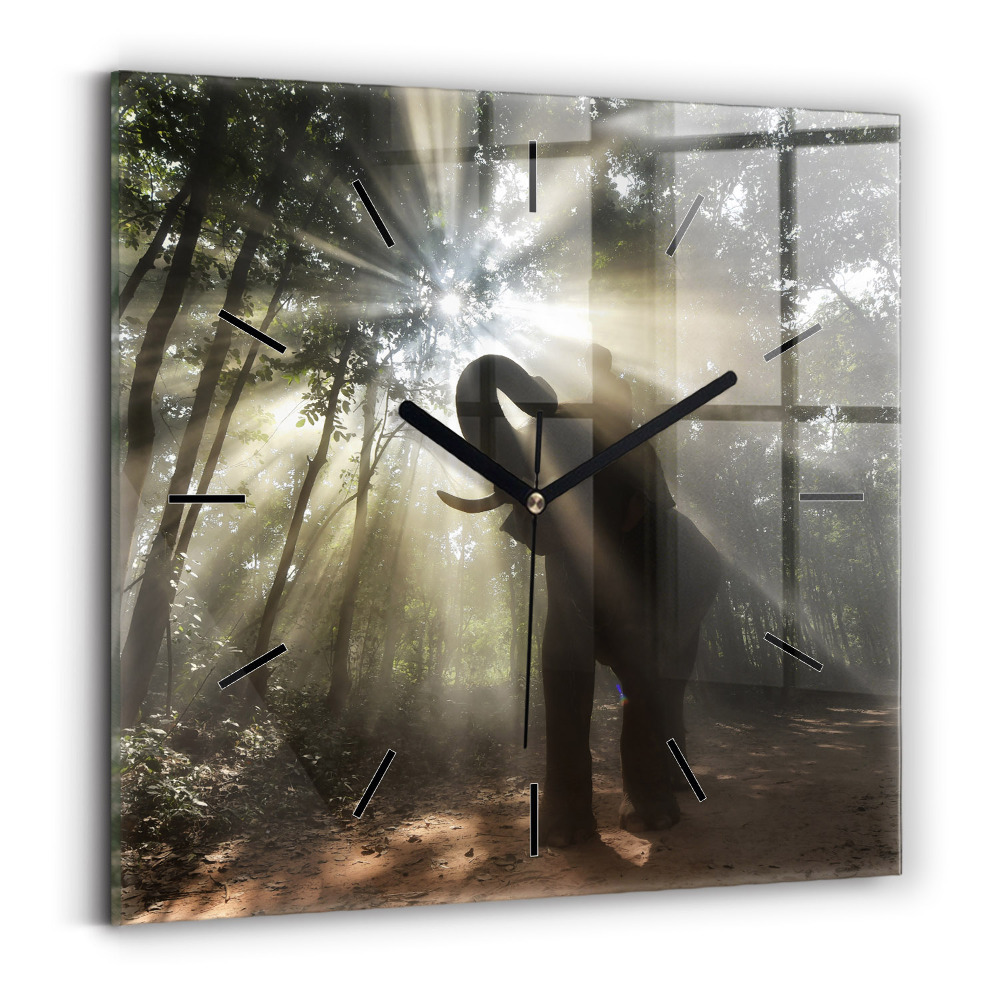 Ceas din sticlă pătrat Elefant în junglă