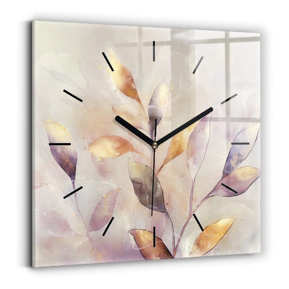 Ceas din sticlă pătrat Frunze boho abstracte