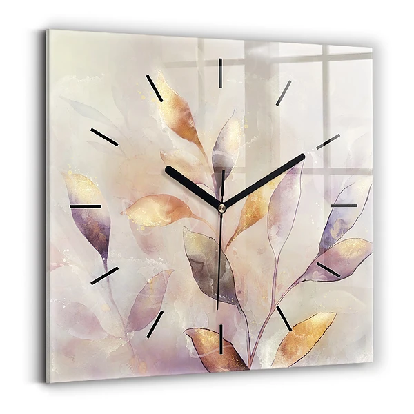 Ceas din sticlă pătrat Frunze boho abstracte