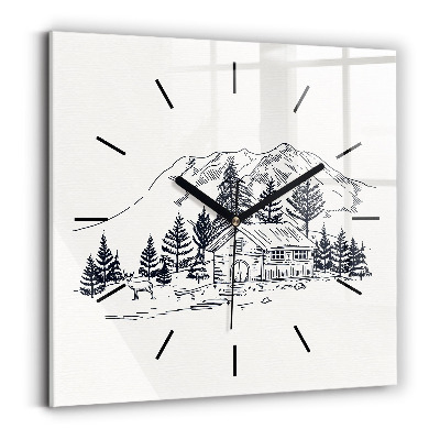 Ceas perete din sticlă pătrat Oraș de desene animate