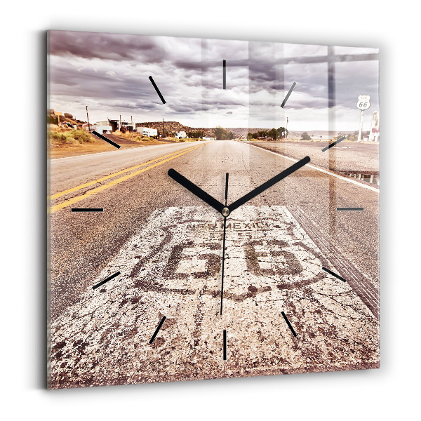 Ceas perete din sticlă pătrat Route 66 SUA
