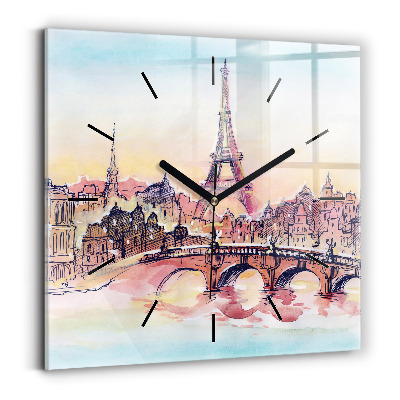 Ceas de sticlă pe perete pătrat Peisaj pictat din Paris