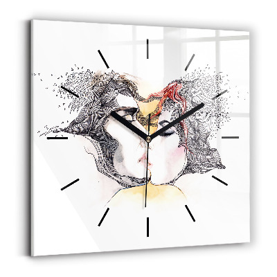 Ceas din sticlă pătrat Desen sărut de dragoste