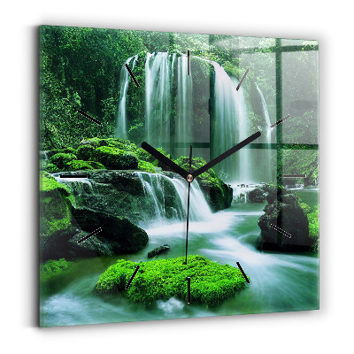 Ceas pătrat de perete din sticlă Cascada printre mușchi