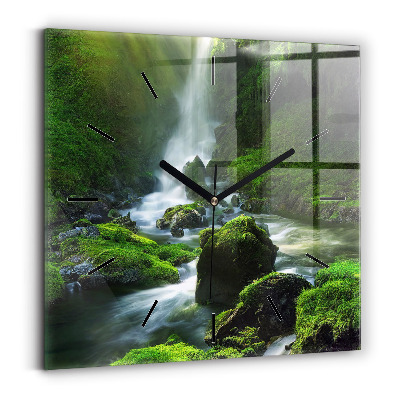 Ceas pătrat de perete din sticlă Cascada și stânci