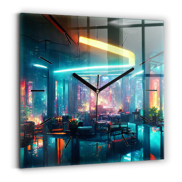 Ceas din sticlă pătrat Un oraș în stil cyberpunk