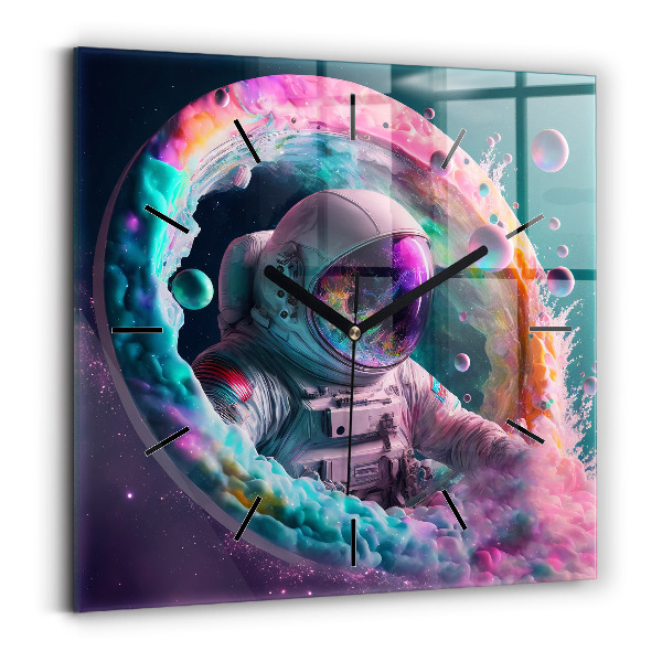 Ceas din sticlă pătrat Astronaut și nori colorați