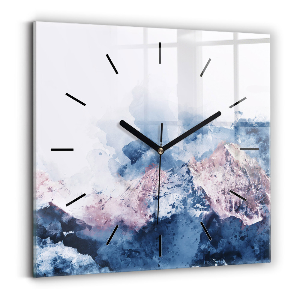 Ceas perete din sticlă pătrat Lanțuri muntoase abstracte