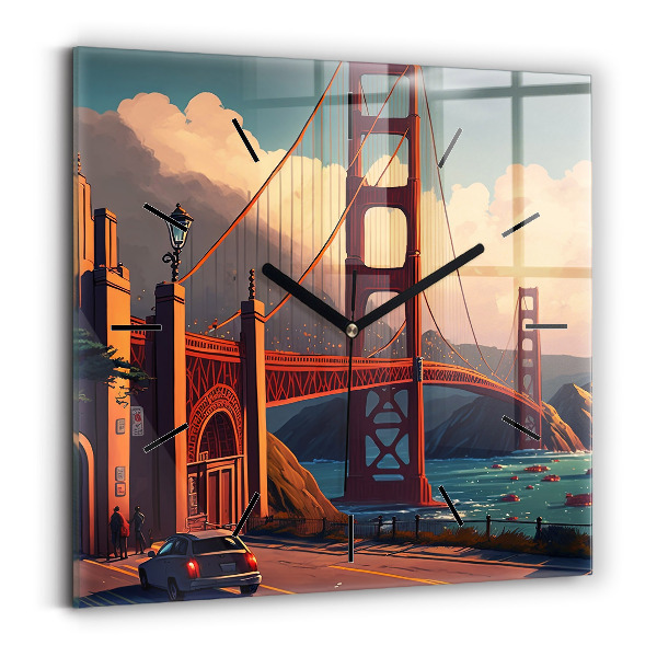 Ceas de sticlă pe perete pătrat Pod din San Francisco