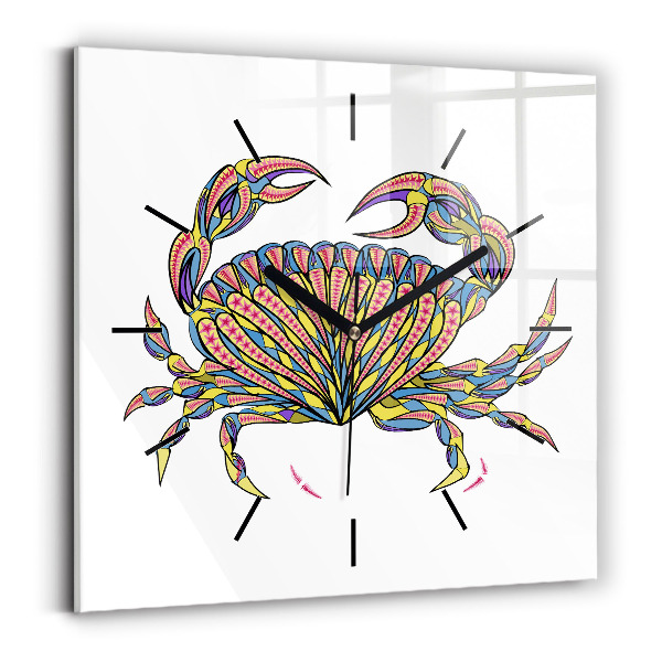 Ceas de sticlă pe perete pătrat Crab etnic