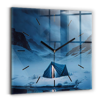 Ceas pătrat de perete din sticlă Cort în munții Islandei