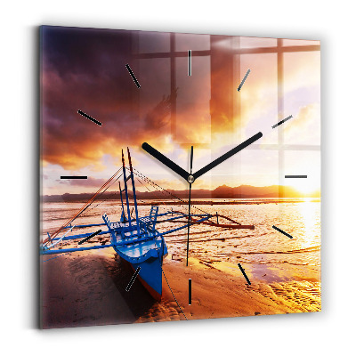 Ceas din sticlă pătrat Barcă și apus
