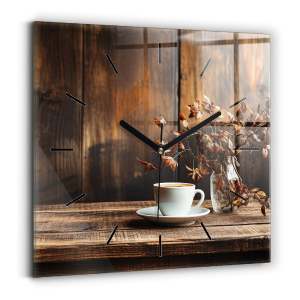 Ceas pătrat de perete din sticlă ceașcă de cafea