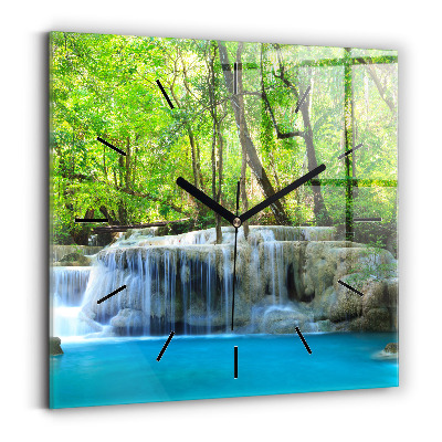 Ceas perete din sticlă pătrat Cascada în pădure