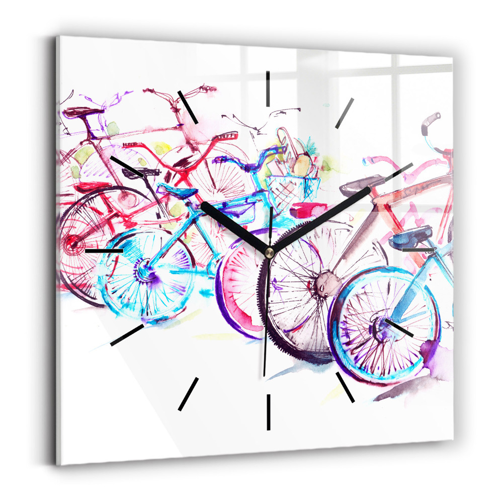 Ceas din sticlă pătrat Biciclete de oraș colorate
