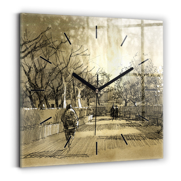 Ceas pătrat de perete din sticlă Parc și copaci în sepia