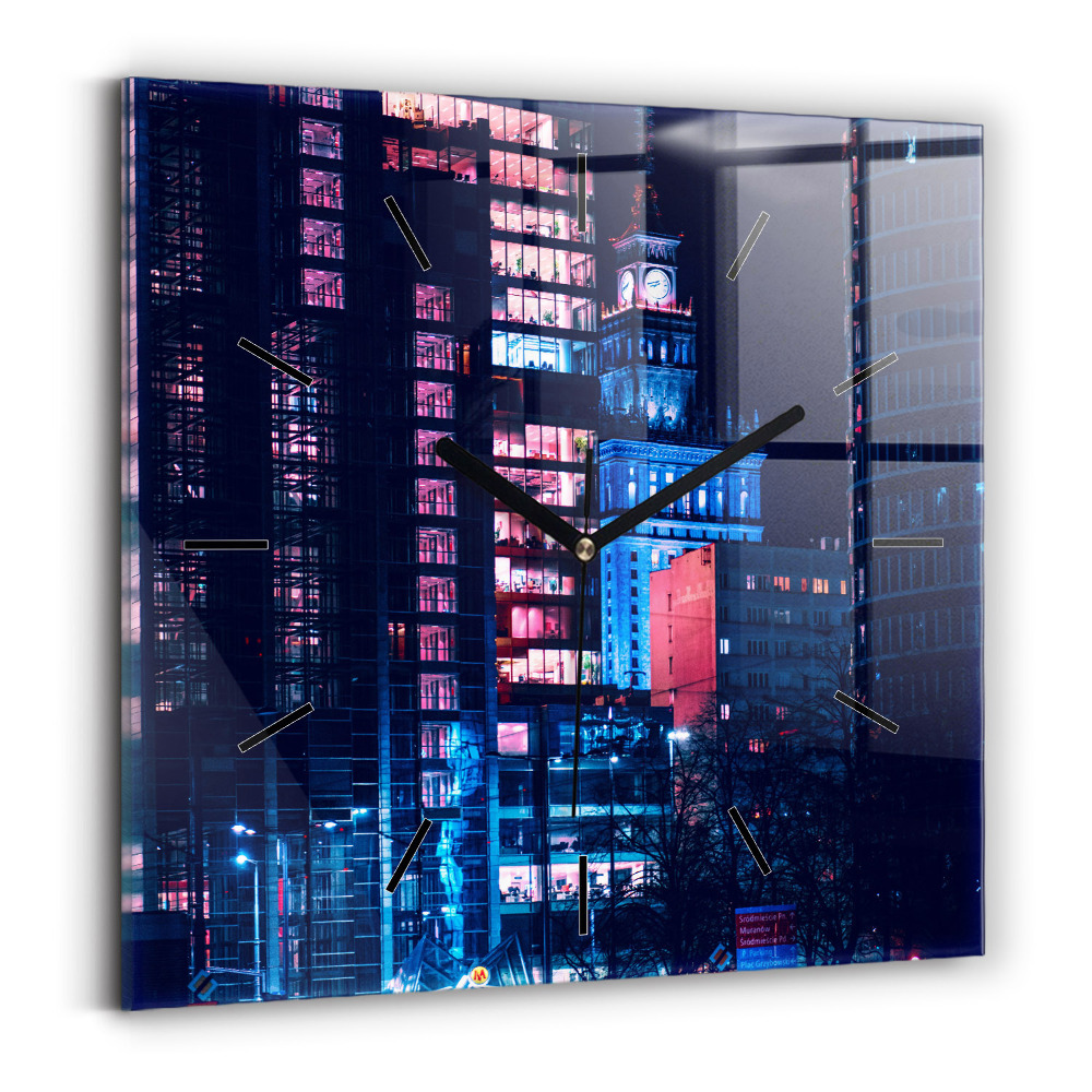Ceas perete din sticlă pătrat Varșovia noaptea