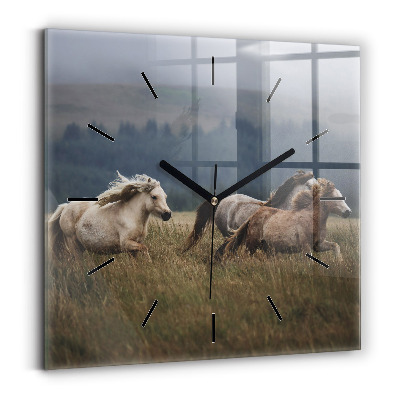 Ceas din sticlă pătrat Caii în galop