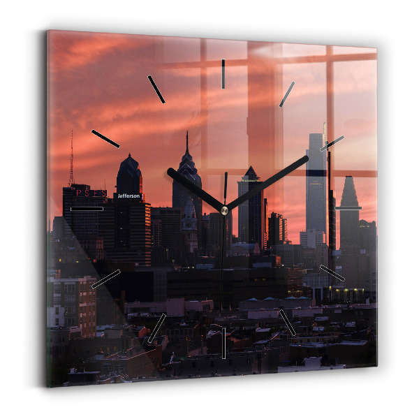 Ceas pătrat de perete din sticlă Orizontul orașului Philadelphia